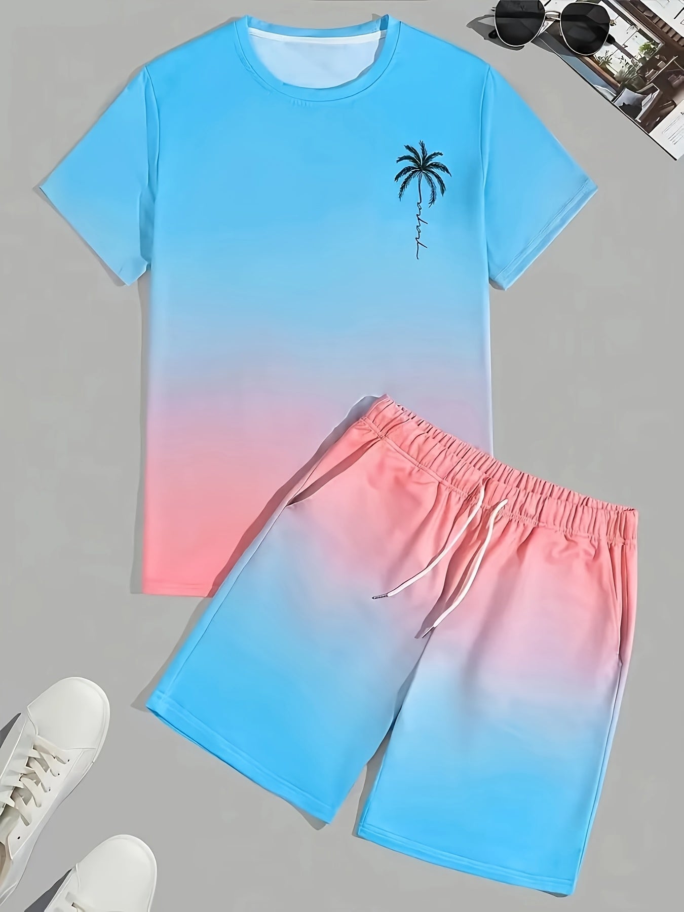 Men’s 3D Print Two-Piece Set – Crewneck T-Shirt & Shorts (Summer Casual Outfit)