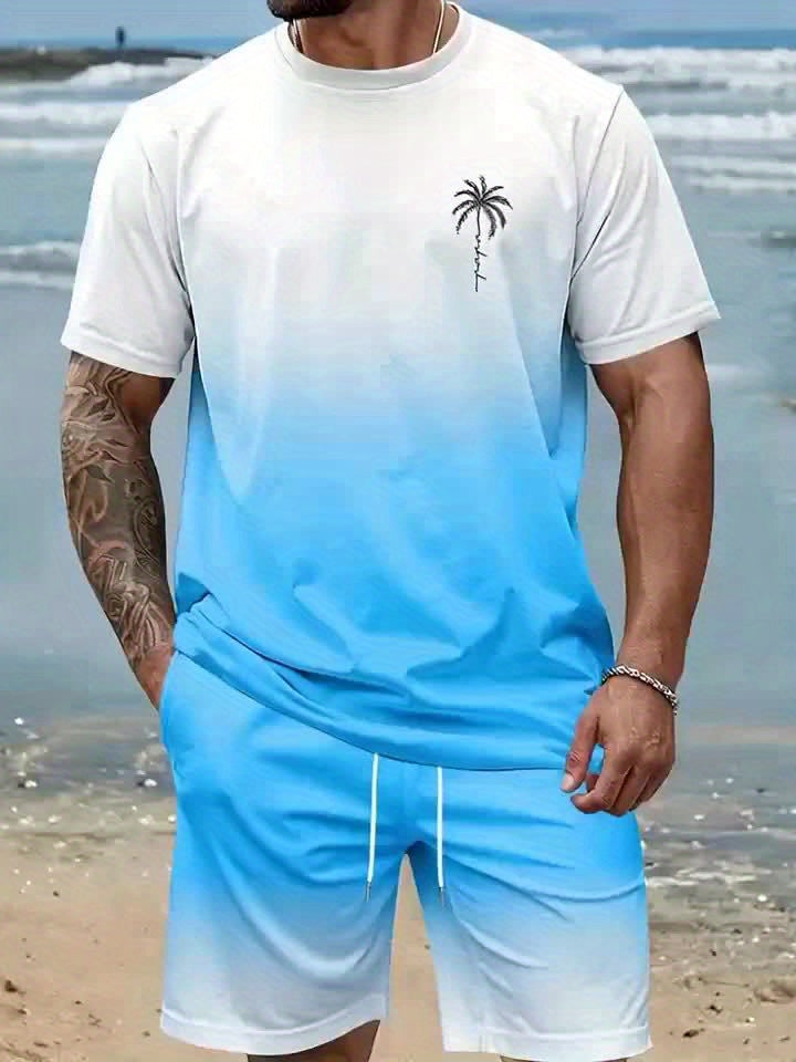 Men’s 3D Print Two-Piece Set – Crewneck T-Shirt & Shorts (Summer Casual Outfit)