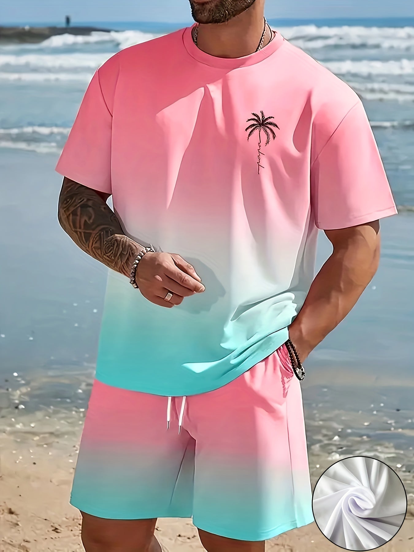 Men’s 3D Print Two-Piece Set – Crewneck T-Shirt & Shorts (Summer Casual Outfit)