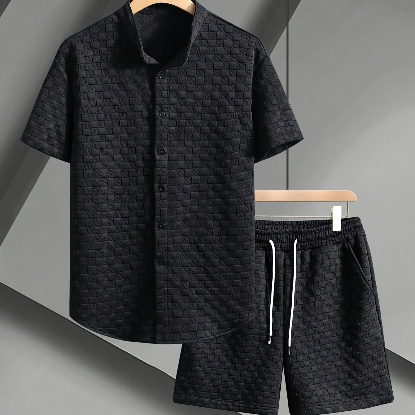 Men’s Summer Casual Set – Short Sleeve Shirt & Shorts (Navy Blue)