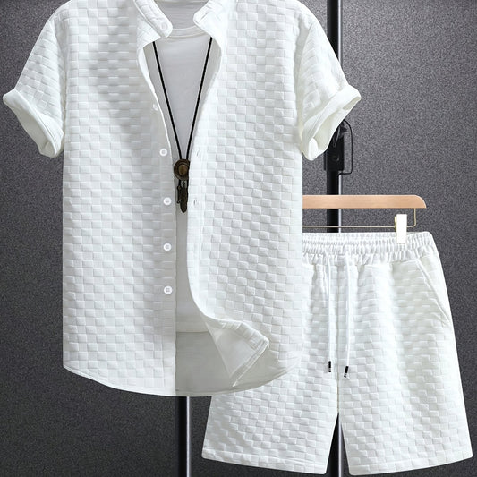 Men’s Summer Casual Set – Short Sleeve Shirt & Shorts (Navy Blue)
