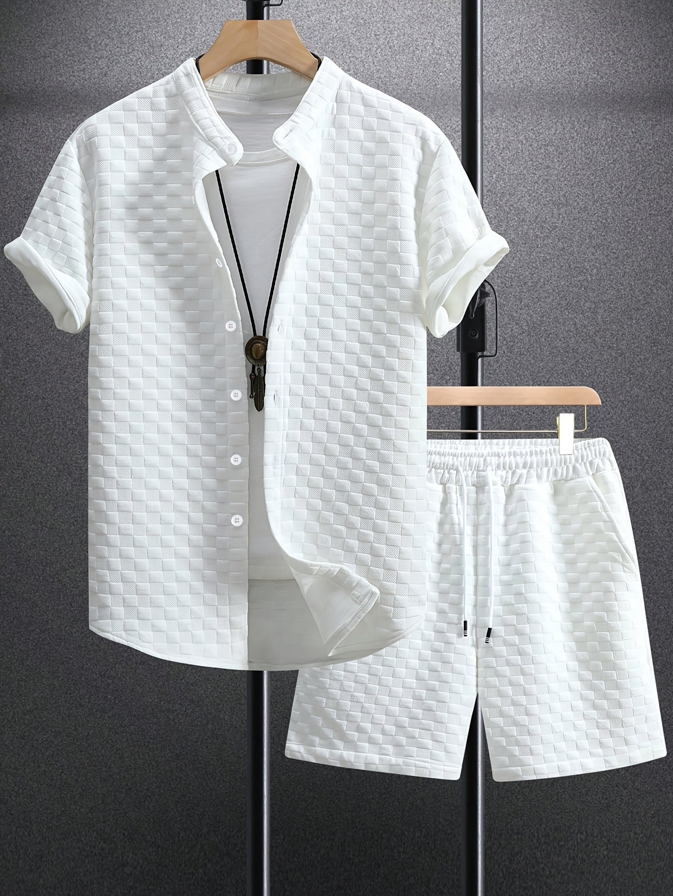 Men’s Summer Casual Set – Short Sleeve Shirt & Shorts (Navy Blue)