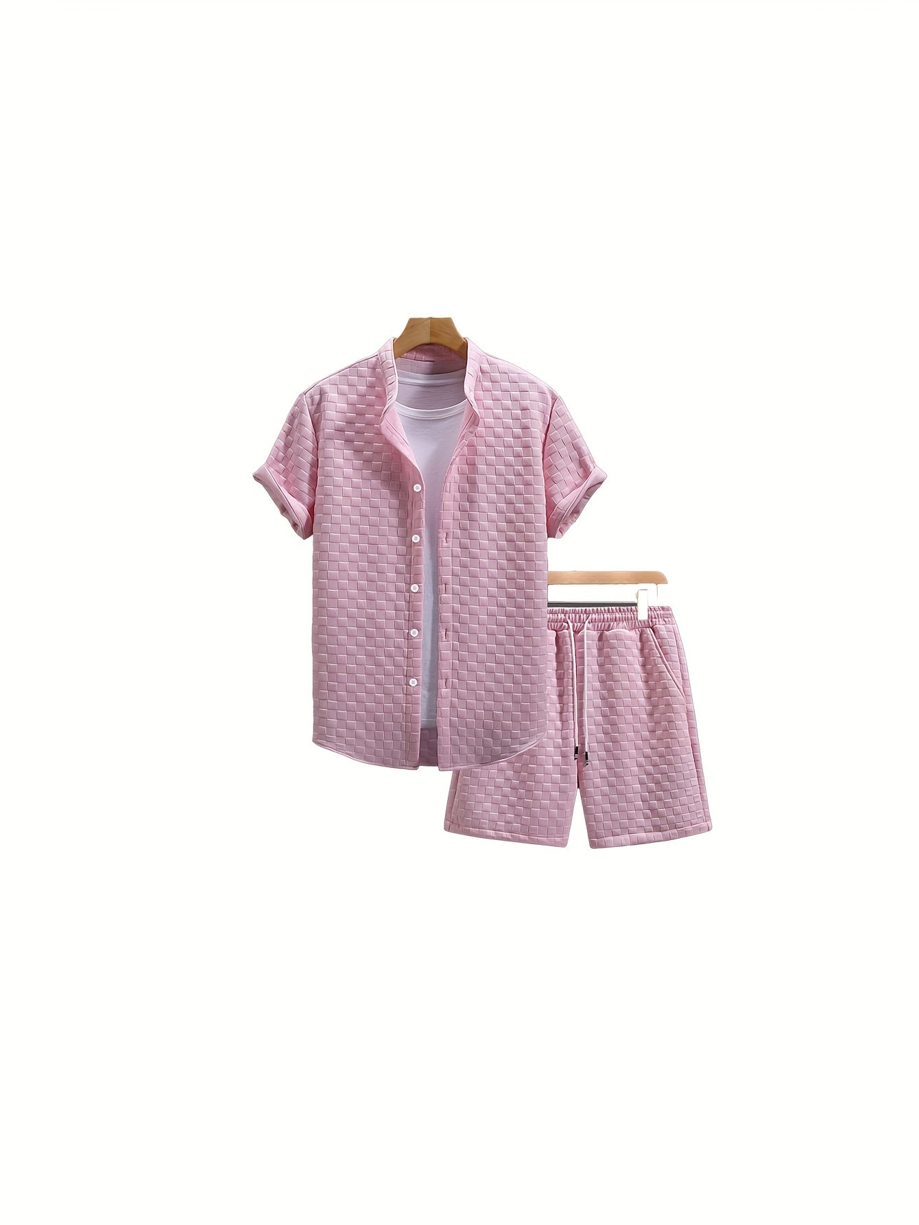 Men’s Summer Casual Set – Short Sleeve Shirt & Shorts (Navy Blue)