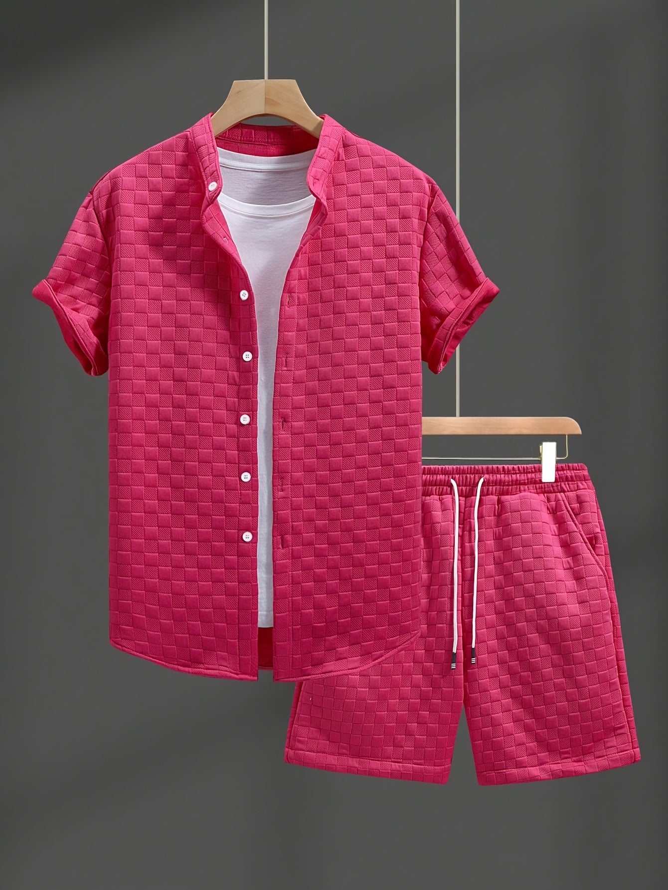 Men’s Summer Casual Set – Short Sleeve Shirt & Shorts (Navy Blue)