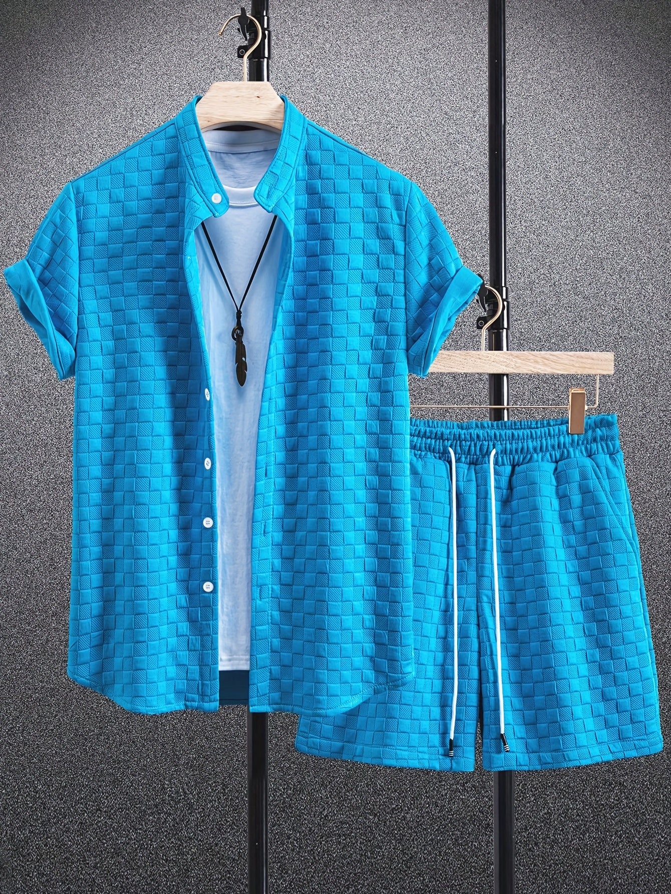 Men’s Summer Casual Set – Short Sleeve Shirt & Shorts (Navy Blue)