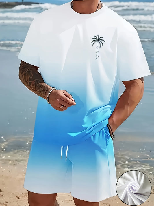 Men’s 3D Print Two-Piece Set – Crewneck T-Shirt & Shorts (Summer Casual Outfit)