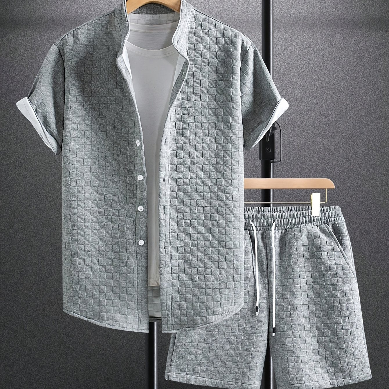 Men’s Summer Casual Set – Short Sleeve Shirt & Shorts (Navy Blue)